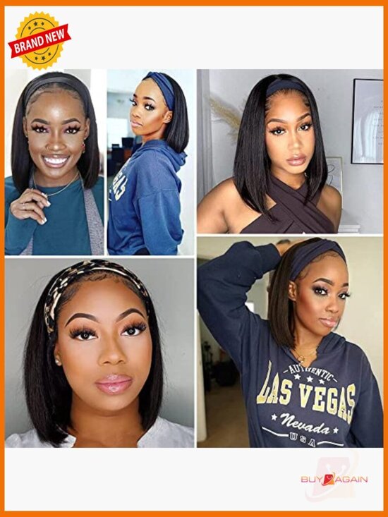Human Hair Bob Headband Wig Straight 12 Inch Glueless Easy Wear